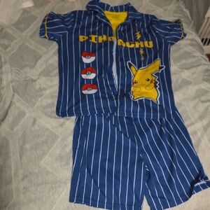 Pokemon Pikachu Blue and Yellow Striped Pajama Set NWT.